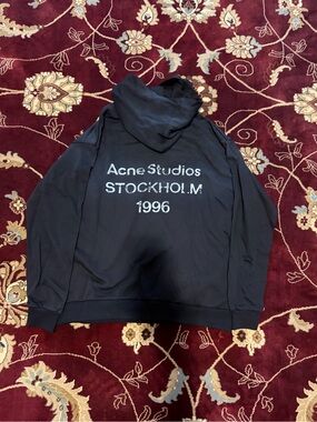 Acne black hooded sweatshirt with label detail
